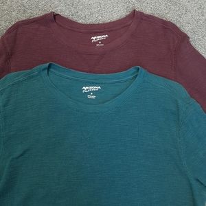 2 Mens Pullover Tee Shirts Long Sleeve 100% Cotton